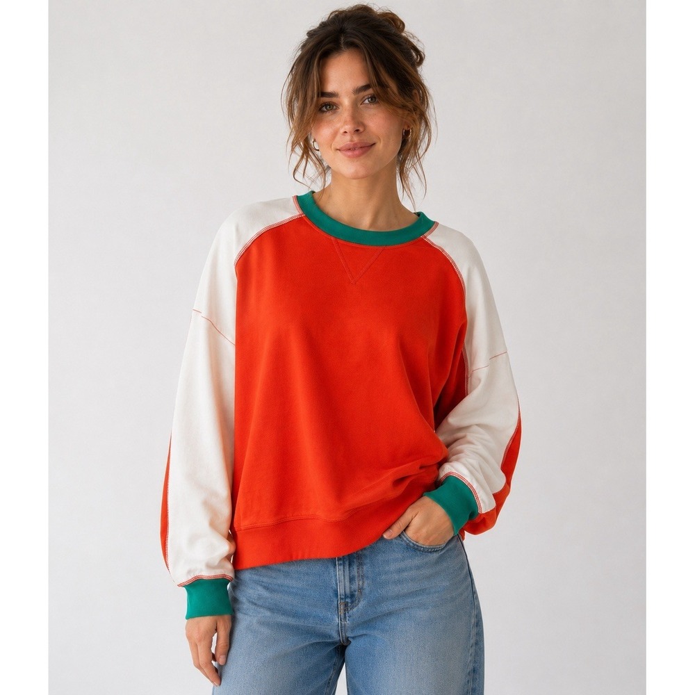 Ces Femme Neon Orange Oversized Sweatshirt Relaxed Boxy Lounge Pullover Top